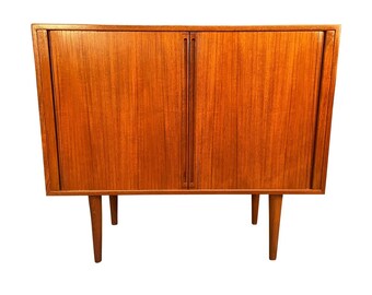 Vintage Danish Mid Century Modern Teak Tambour Door Cabinet by Kai Kristiansen