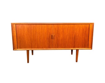 Vintage Danish Mid Century Modern Teak Tambour Door Credenza by Svend Larsen