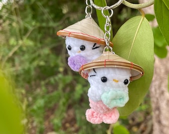 2 Nón Lá Leaf Hat Kawaii Crochet Keychains Cute Baby Mermaid Twins Bamboo Palm Charms