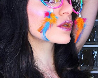 RainBow DreamCatcher Glasses, Detachable Feathers, DreamCatcher Eyewear, Rave Glasses, EDM Glasses, EDM Gear, Festival Gear