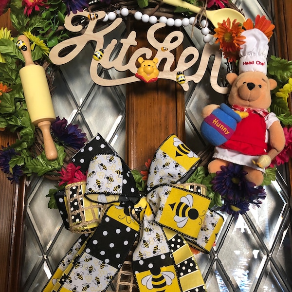 Pooh Kitchen Wreath, Disney Pooh Wreath, Disney Kitchen Wreath, Winnie the Pooh Kitchen Wreath, Pooh Kitchen Decor, Disney Decor