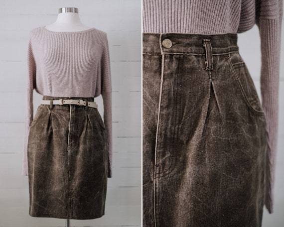 Brown High Waist Denim Skirt - Size M/L