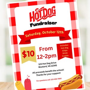 Bearbeitbare DIGITALE Hot Dog Spendenaktion 13x18