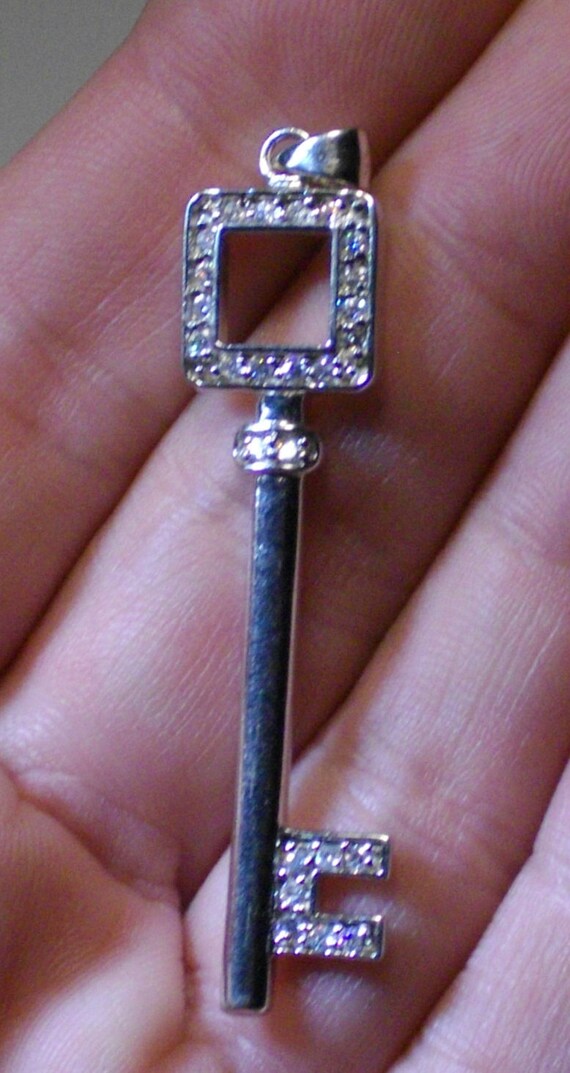 Sterling Silver and CZ Square Shaped Key Pendant - image 4