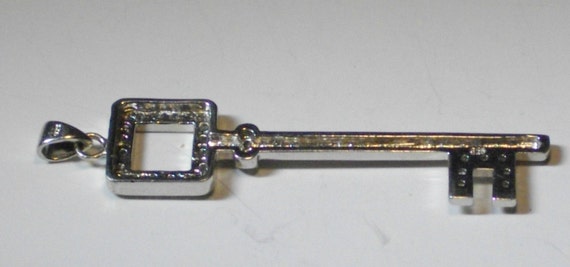 Sterling Silver and CZ Square Shaped Key Pendant - image 3
