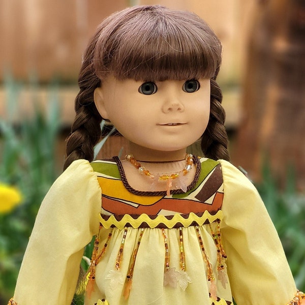 18" Doll Clothes; 4 Piece Outfit; Tunic with extensive beadwork; Pants; Matching Sandals; Beaded Necklace; AG