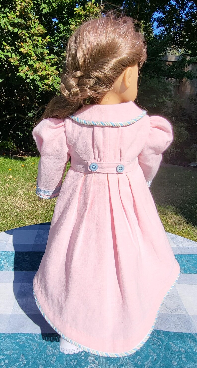 18" Doll Regency Outfit: Redingote, Bonnet, Dress. Pantalettes, Reticule, Boots - 6 Pieces, American Girl image 9