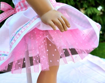 Vestido para muñeca de 18 pulgadas: Delantal blanco y rosa (2 piezas)