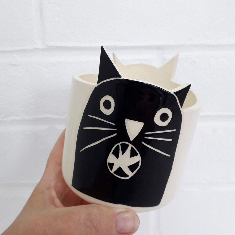 Ceramic black Weekly update cat face pot SALENEW very popular planter i lover Cat gift handmade