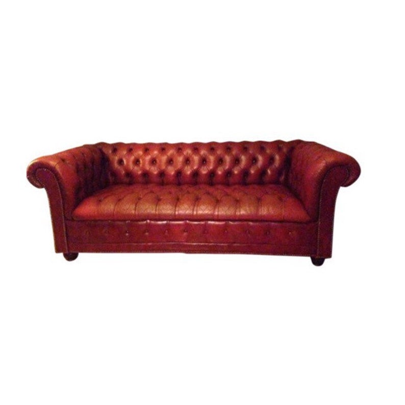 Vintage Red Leather Ox Blood Chesterfield Sofa