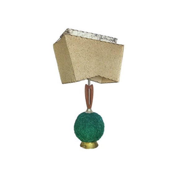 Mid Century Modern Green Spaghetti Table Lamp And Fiberglass Shade