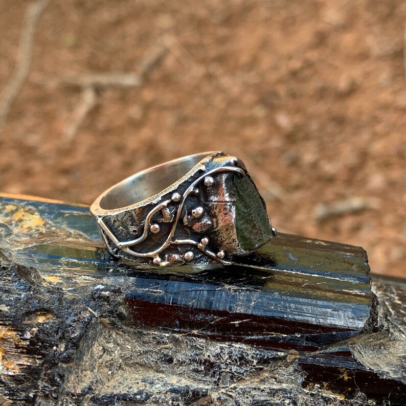 7 12 US Size 443 Silver 925 Moldavite Ring