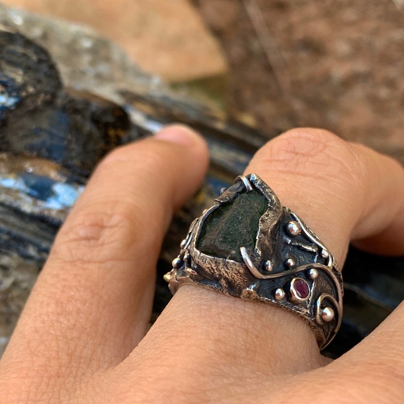 7 12 US Size 443 Silver 925 Moldavite Ring