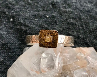Rough Diamond Ring. Gold 18k. Silver 925. 7 3/4 US Size (380)