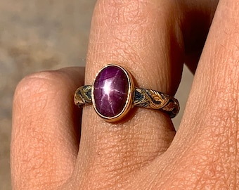 Star Ruby Ring. Gold 18k. Silver 925. 5 - 6 - 6 1/4 - 7 - 8 US Size (833)