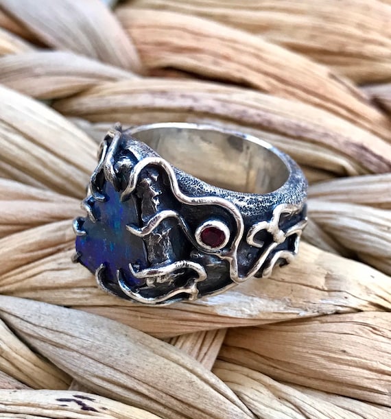 ピクチャーボルダーオパール、シルバーリング 【公式通販】