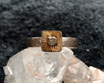 Rohdiamant Ring. Gold 18k. Silber 925