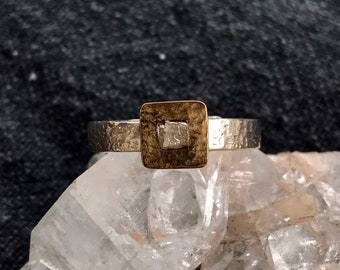 Rough Diamond Ring. Gold 18k. Silver 925. 7 US Size (377)