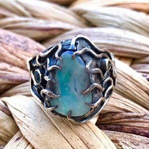 Boulder Opal Ring, Australian Boulder Opal, Sterling Silver Ring, Silver 925, Apatite Ring, Tsavorite Ring, 6 3/4 US Size (241)