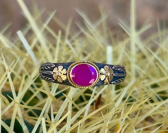 Rubin Ring, Gold Ring, Sterling Silber, Florales Design, Organisches Design, Diamanten Ring, Unikat, Unikat Ring, 6 - 6 1/2 US Größe (1565)