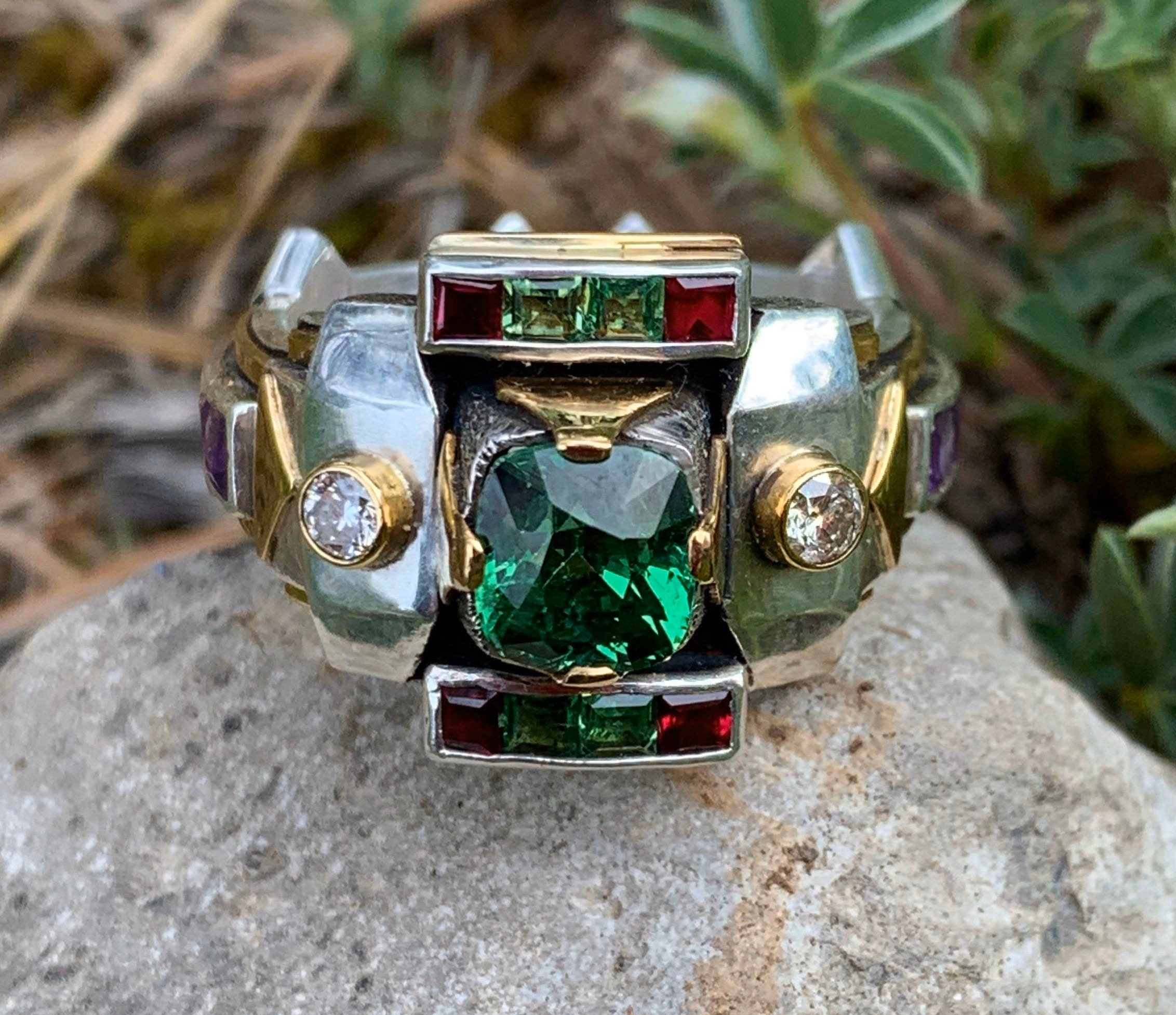 【関税込み】My Way ring in black silver and tsavorites Large 925K Solid Sterling Silver Black Onyx Elegant Men's