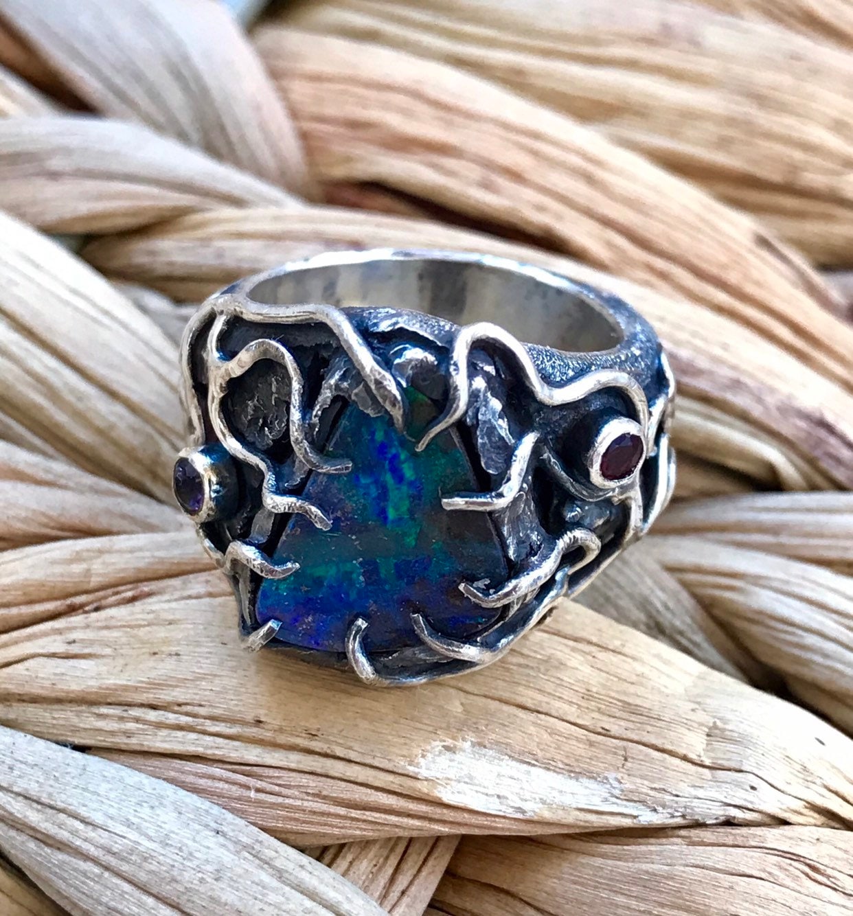 ボルダーオパール シルバー925 リング Australian Boulder Opal Ring ボルダーオパールのリング
