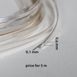 Alambre de cloisonné de plata fina: plata 999, 0,6 x 0,1 mm, suave, flexible - 5 metros