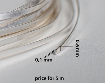 Fine Silver Cloisonne Wire: 999 Silver, 0,6x0,1 mm, Soft, Bending - 5 Meters