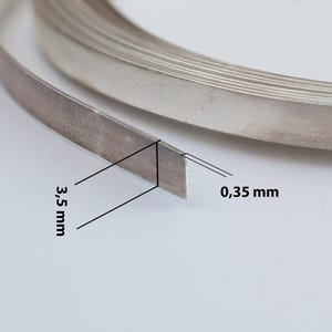 May include: A roll of silver-colored metal strip, with a thickness of 0.01 inches and a width of 0.14 inches. The metal strip is coiled, with a section of the strip extended to show the measurements.