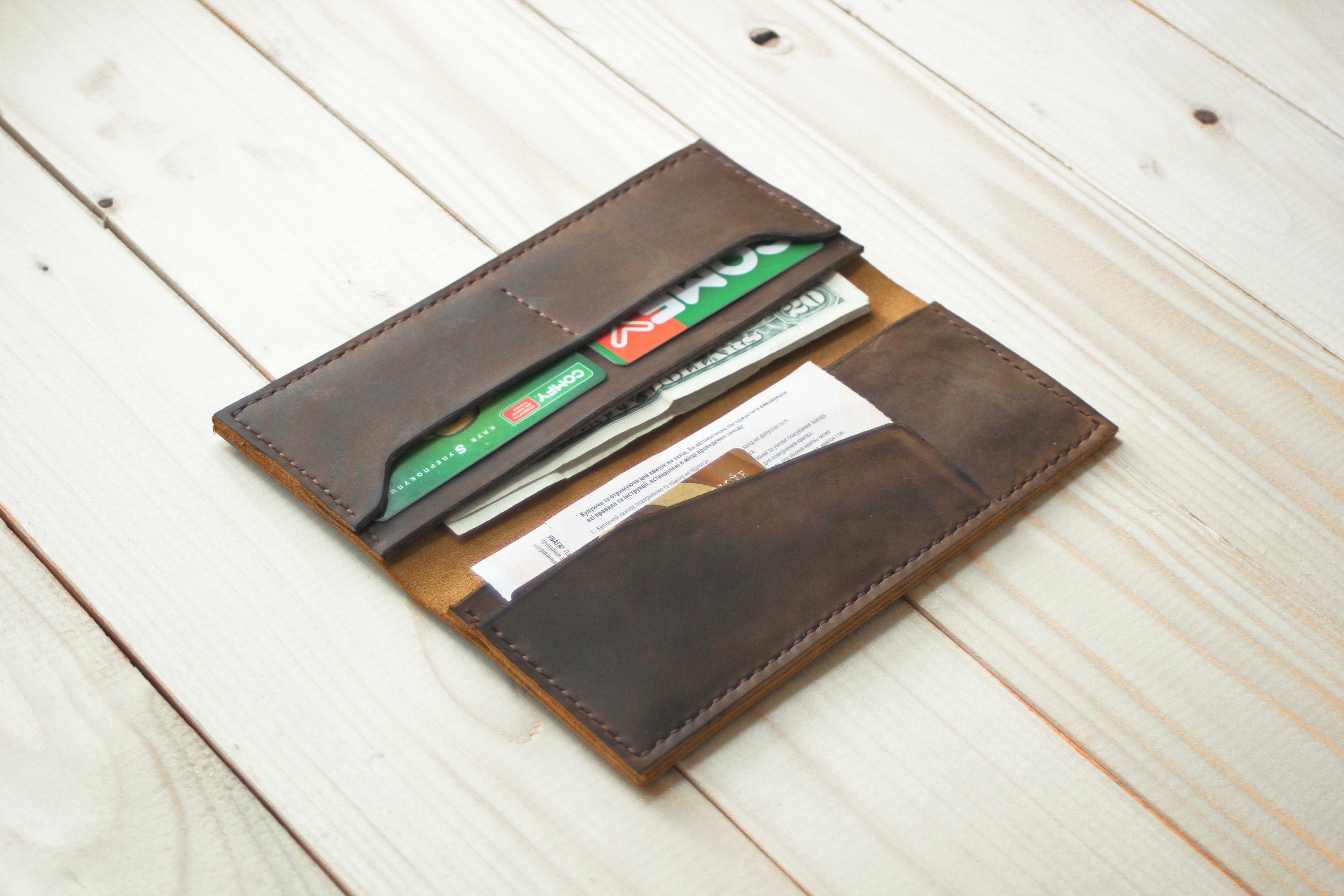 Leather Long Wallet Mens Leather Wallet Mens Wallet Yellow Etsy