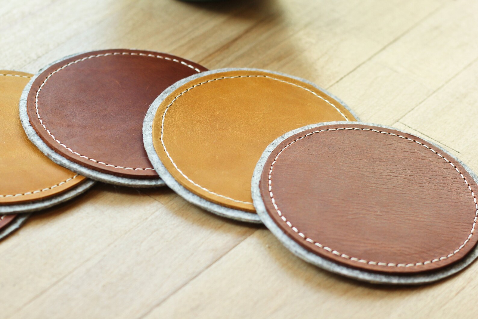 Personalized Felt & Leather Coasters Cup Coasters Set Coasters Etsy