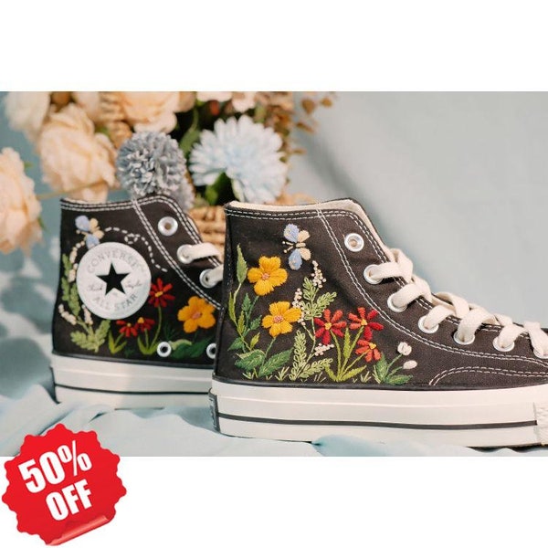 Embroidered Converse/Converse High Tops/Custom Colorful Chrysanthemum Garden/Embroidered Sneakers