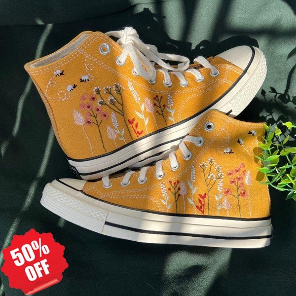 Converse,Converse Embroidered Clusters Of Sunflowers And Roses,Butterfly Converse,Custom Logo Shoes