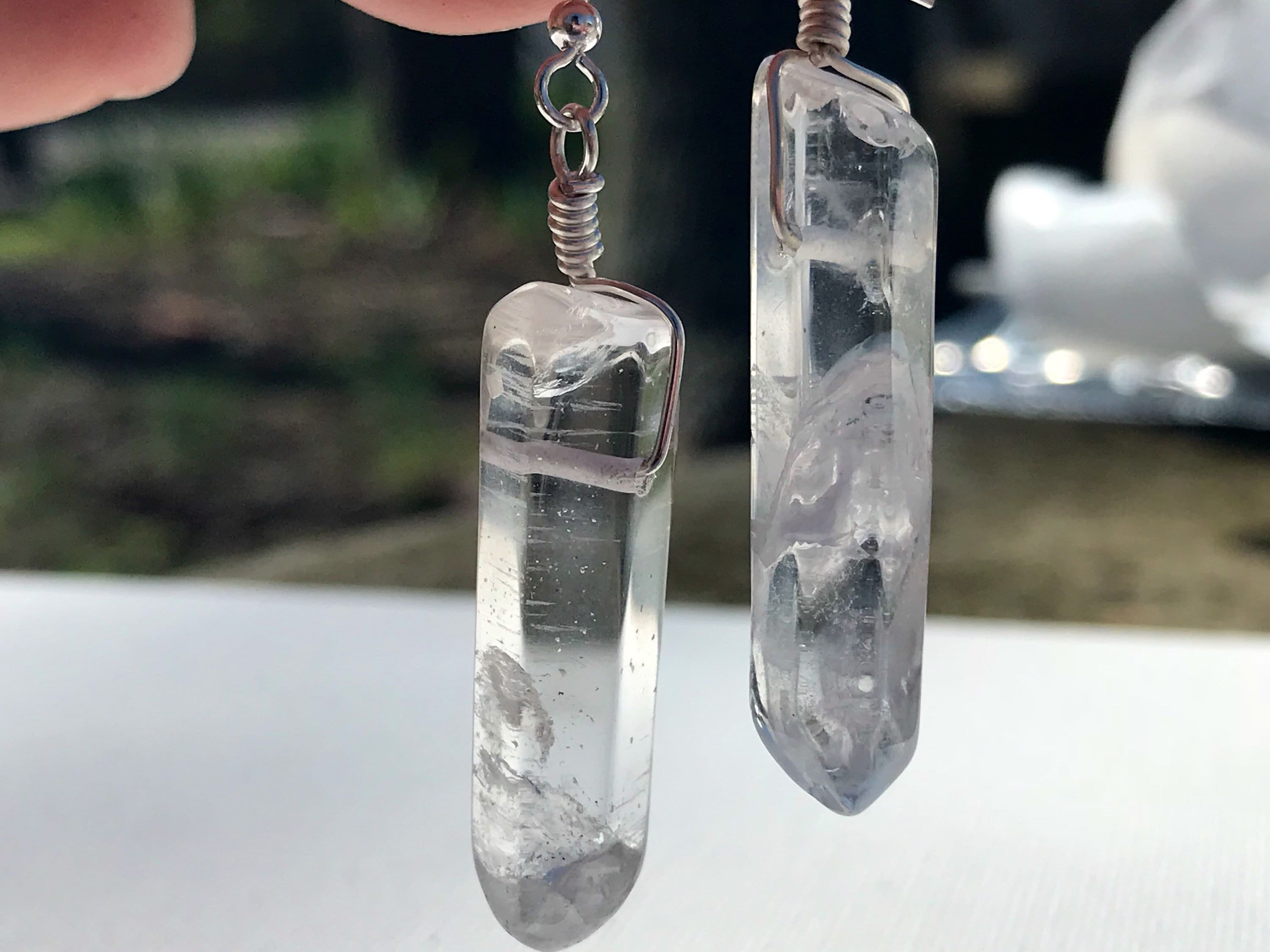 Raw Stone Earrings Gifts for her Crystal Hoop Point Earrings Raw Quartz Crystal Earrings