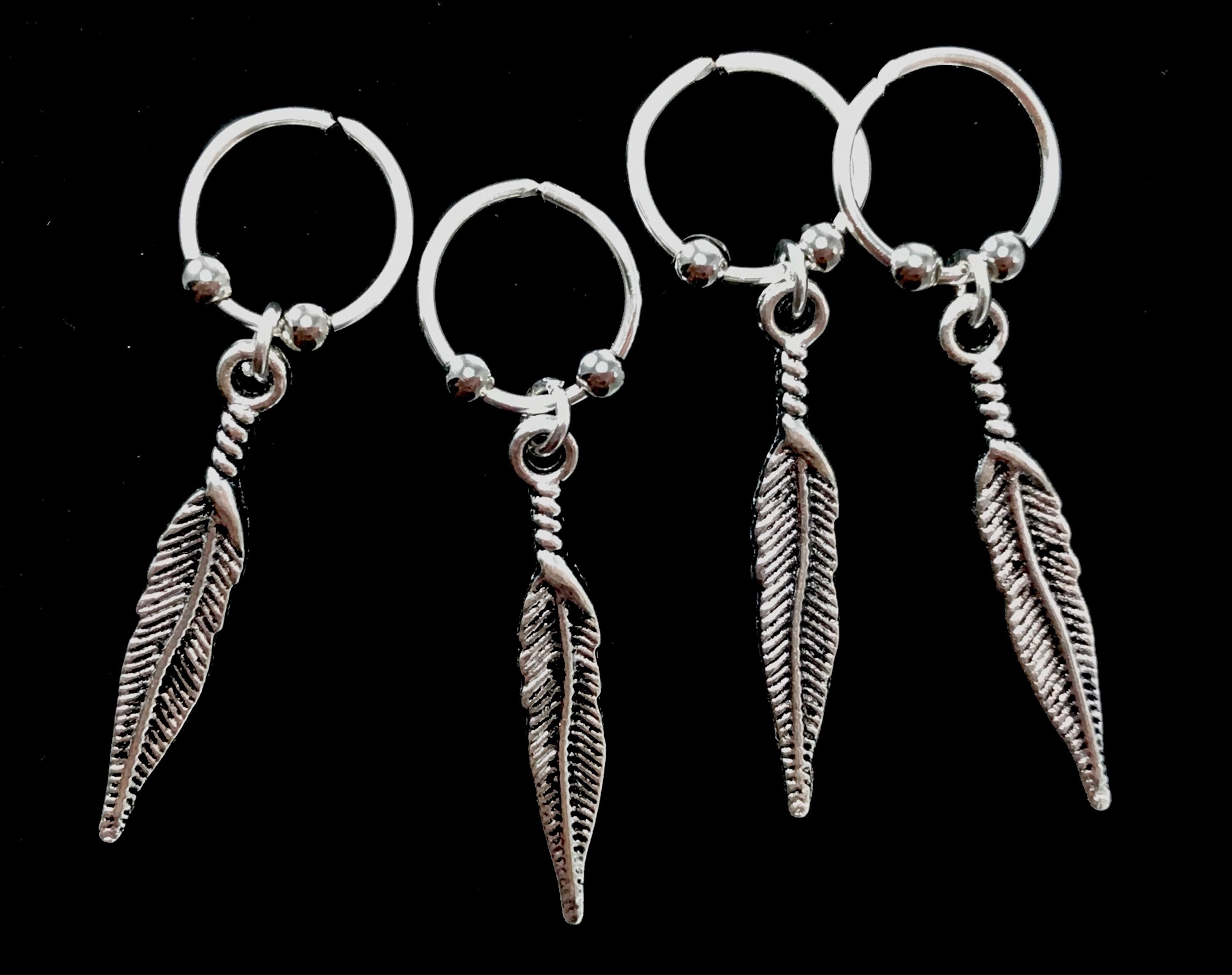 Silver Feather Hair Rings