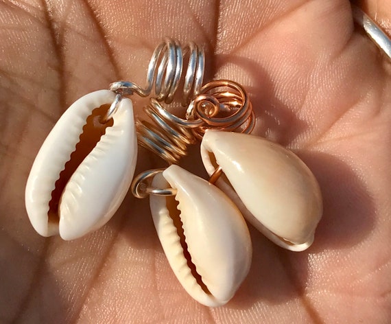 Cowrie Shell Loc Jewelry, Cowrie Shell Dread Beads, Gold Loc