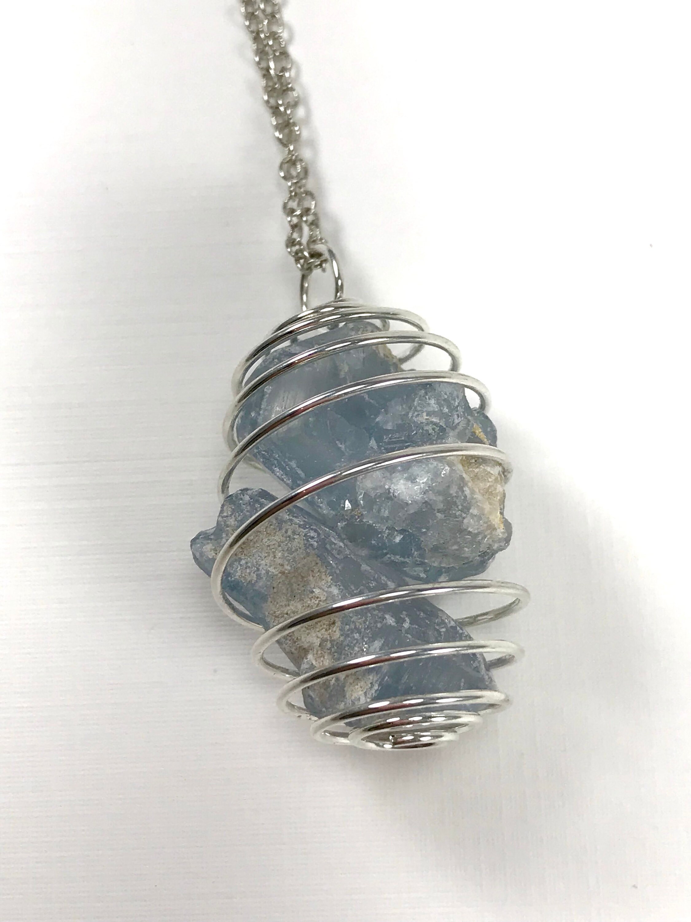 Raw Celestite Necklace (Silver)