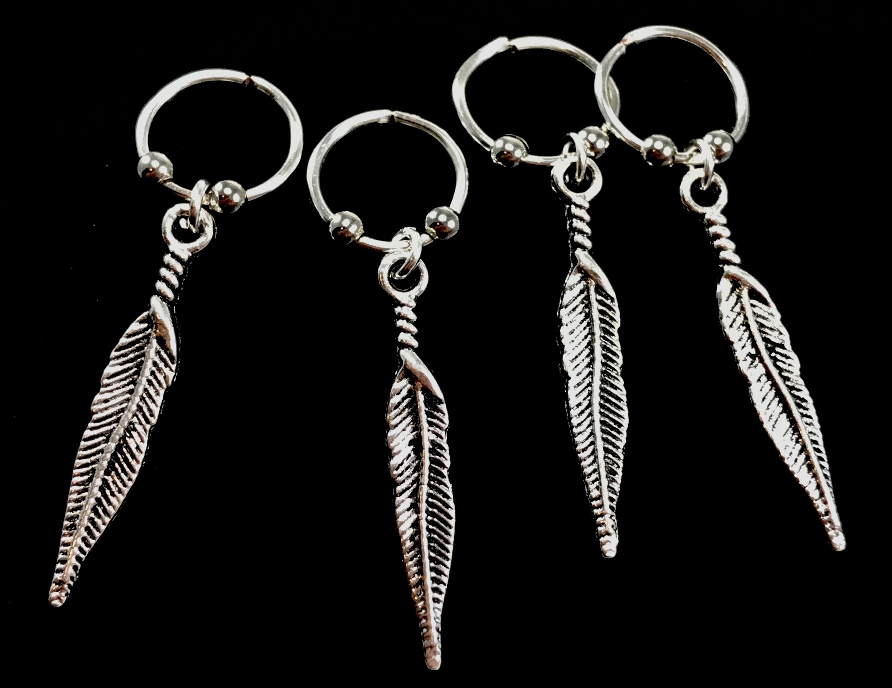 Silver Feather Hair Rings