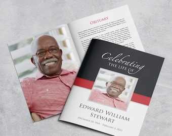 Black and Red Funeral Program Booklet Template 8pg 11x17 | Canva | Apple Pages | MS Word