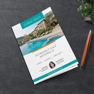 Real Estate Brochure Template 11 x 17 4 Page Multi Photo Flyer Luxury Real Estate Just Listed Open House Apple Pages MS Word image 1