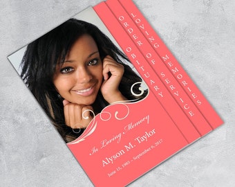 Coral Funeral Program Template | Graduated Fold | 8 Pages | Apple Pages | MS Word | 8.5 x 11"