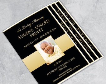 Black and Gold Graduated Fold Funeral Program Template | 8.5 x 14" and 11 x 17" | 8 Pages | Canva | Apple Pages | MS Word