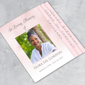 Pale Pink Funeral Program Template: Graduated Fold, 8 Pages, 8.5x14 (Apple Pages, MS Word)