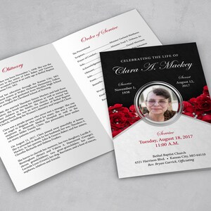 Red Roses Funeral Program Template | 8.5 X 11