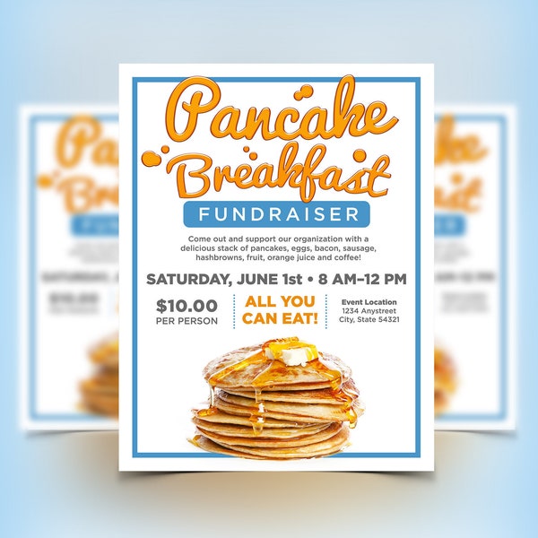 Pancake Breakfast Flyer Template – 8.5 x 11 | Apple Pages | MS Word | Photoshop