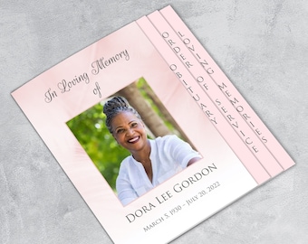 Pale Pink Funeral Program Template | Graduated Fold | Apple Pages | MS Word | 8 Pages | 8.5 x 14"