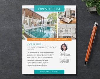 Real Estate Flyer Template | Open House | Home For Sale | Just Listed | 8.5 x 11" | Apple Pages | MS Word