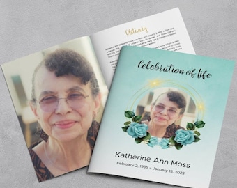 Teal and Gold Funeral Program Booklet Template 8pg 11x17 | Canva | Apple Pages | MS Word