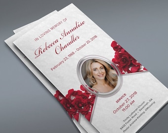 Roses & Pearls Trifold Funeral Program Template | 8.5 x 14" and 11x17" | Apple Pages | MS Word | Photoshop
