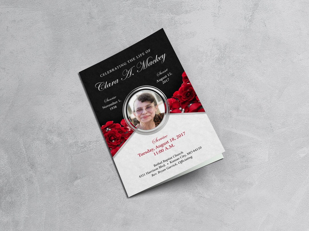 Red Roses Funeral Program Template | 8.5 X 11